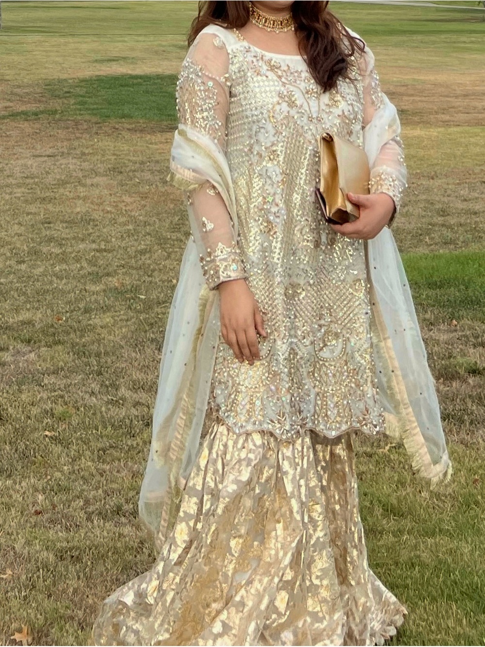 Heavily Embroidered White Gharara